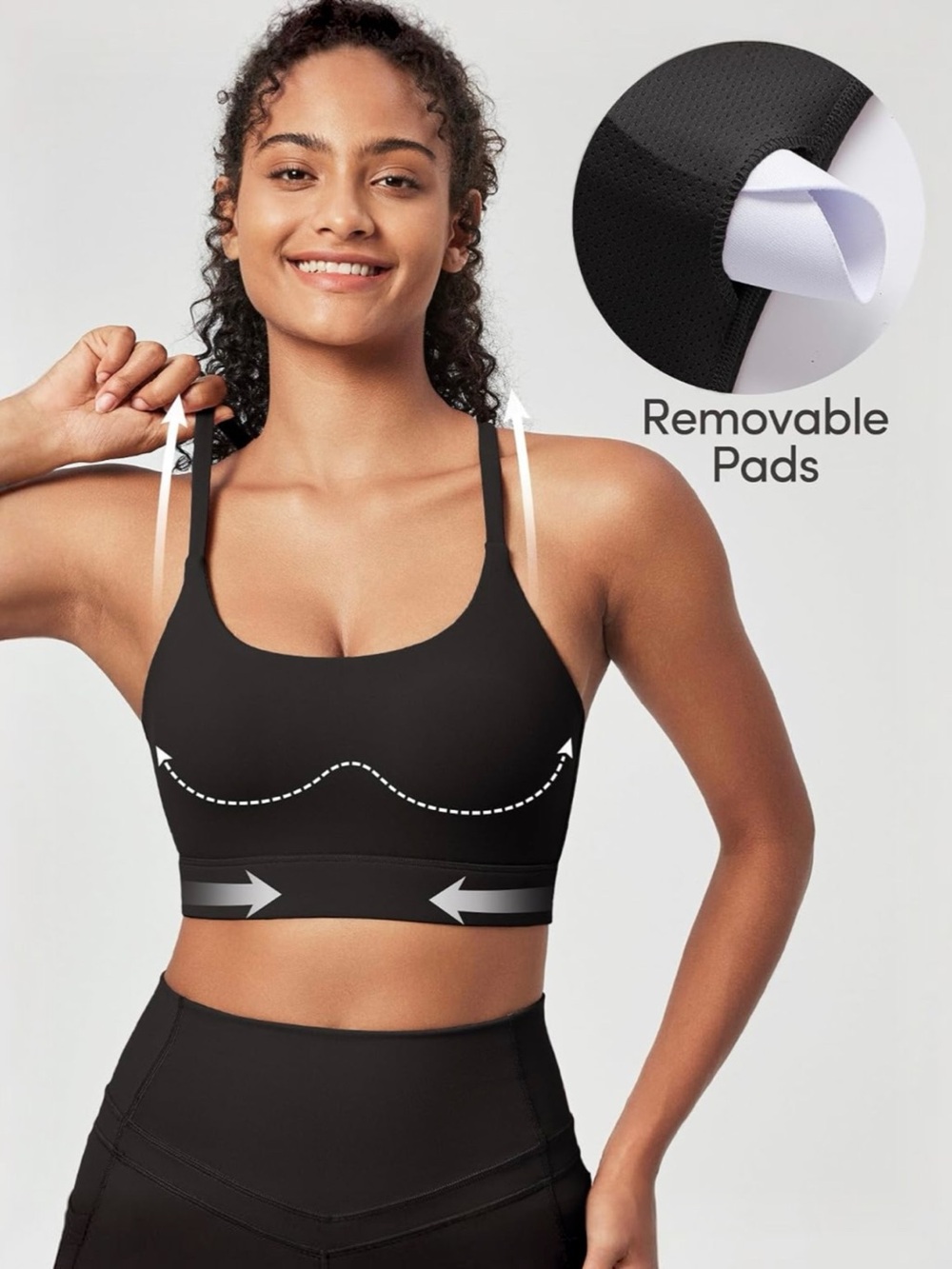 IUGA Black Y-Back Sports Bra NWT Large Buttery Soft Removable Pads - Picture 4 of 13